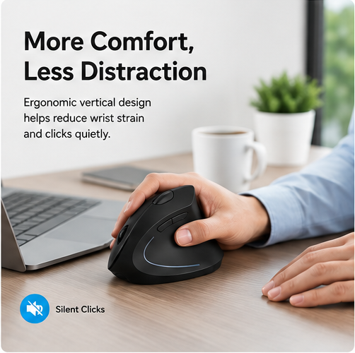Ergonomic Vertical Wireless Mouse – Rechargeable Bluetooth Mouse with USB Receiver, 6 Buttons, Adjustable DPI and Quiet Clicks for Right-Handed Users