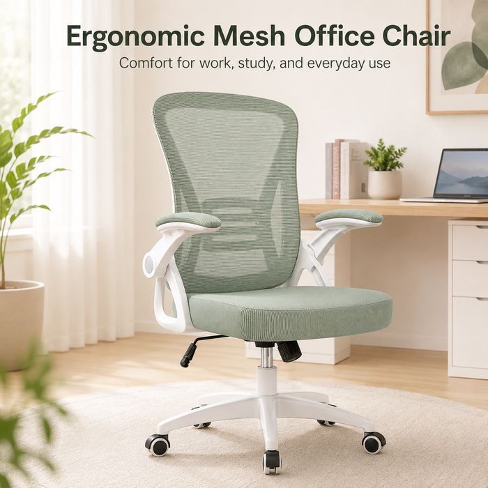 Ergonomic Office Chair with Flip-Up Armrests, Adjustable Height, Lumbar Support & Padded Seat for Home and Workspace