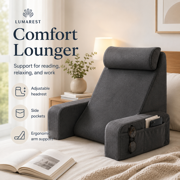 Extra Large Memory Foam Bed Reading Pillow with Armrests – Comfortable Back Support Cushion for Reading, TV, Gaming & Relaxing