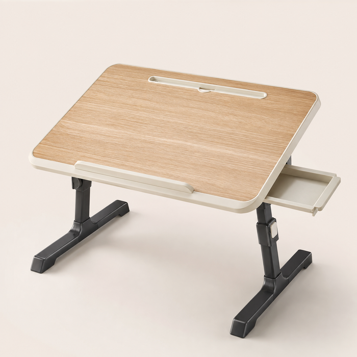 Adjustable Folding Laptop Bed Desk with Tilting Top, Tablet Slot & Storage Drawer