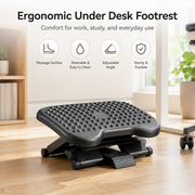 Adjustable Under Desk Footrest with Massage Texture, 3 Height Levels and Rocking Tilt, Non Slip Ergonomic Foot Stool for Office, Home and Study