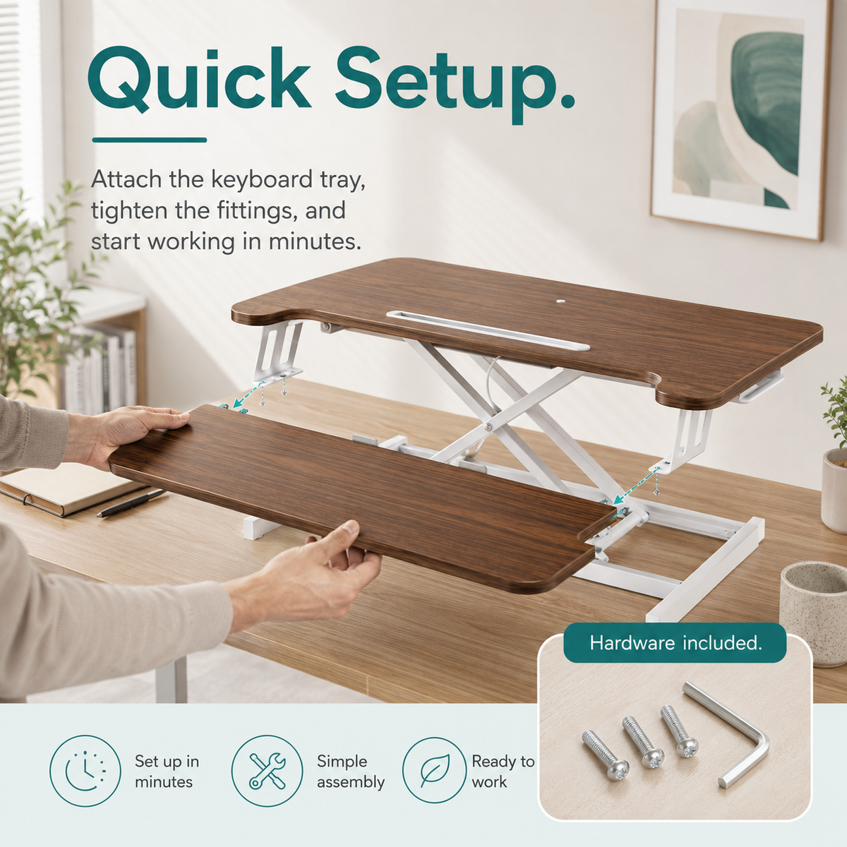 Height Adjustable Standing Desk Converter – Desktop Workstation Riser with Keyboard Tray, Dual Monitor Support & Tablet Holder, 80 x 40 cm