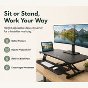 RiseMate Standing Desk Converter, 80 x 40 cm Height Adjustable Desktop Workstation with Keyboard Tray, Device Slot, Gas Lift and Stable X-Frame