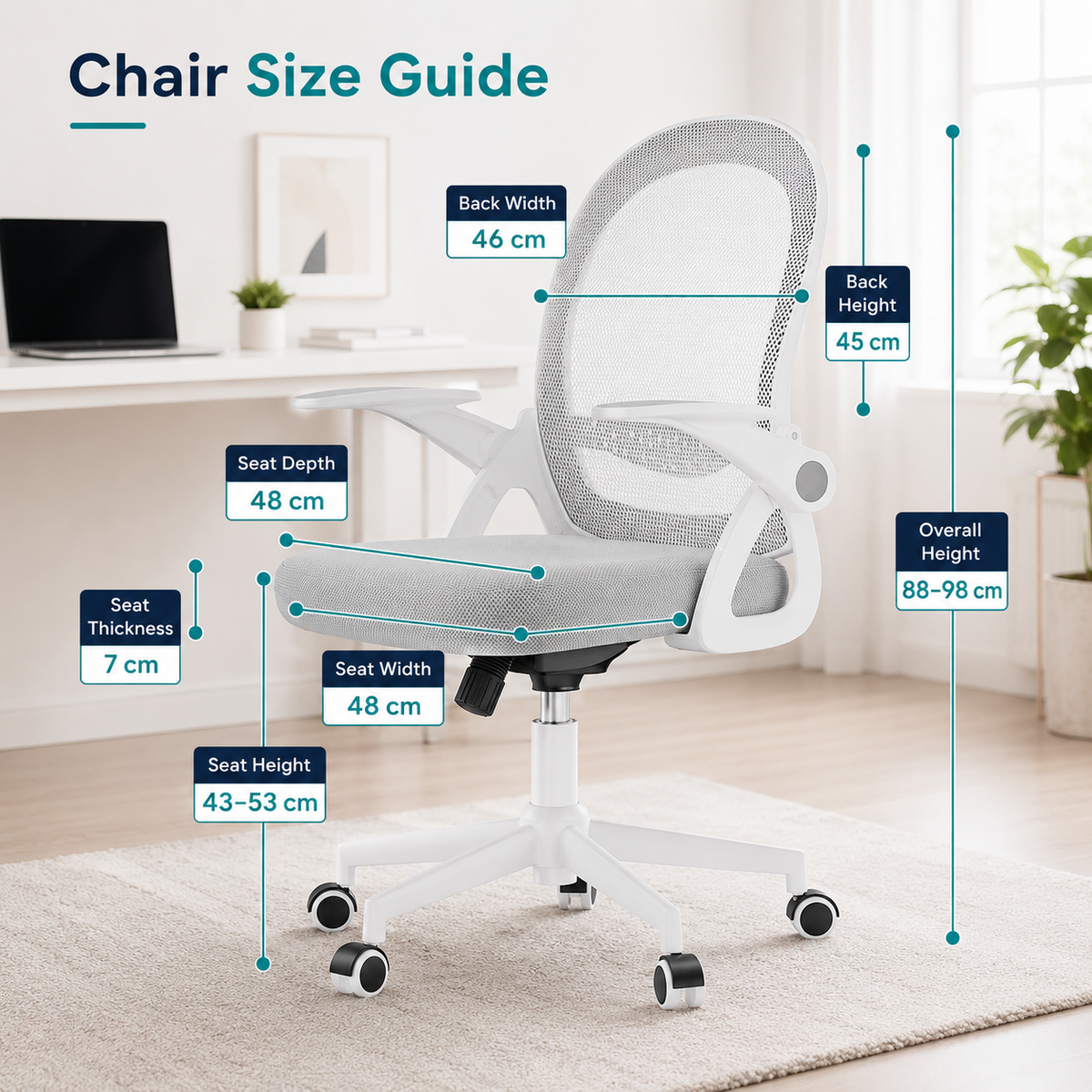 Ergonomic Mesh Office Chair with Adjustable Lumbar Support and Flip-Up Armrests for Home & Work Use