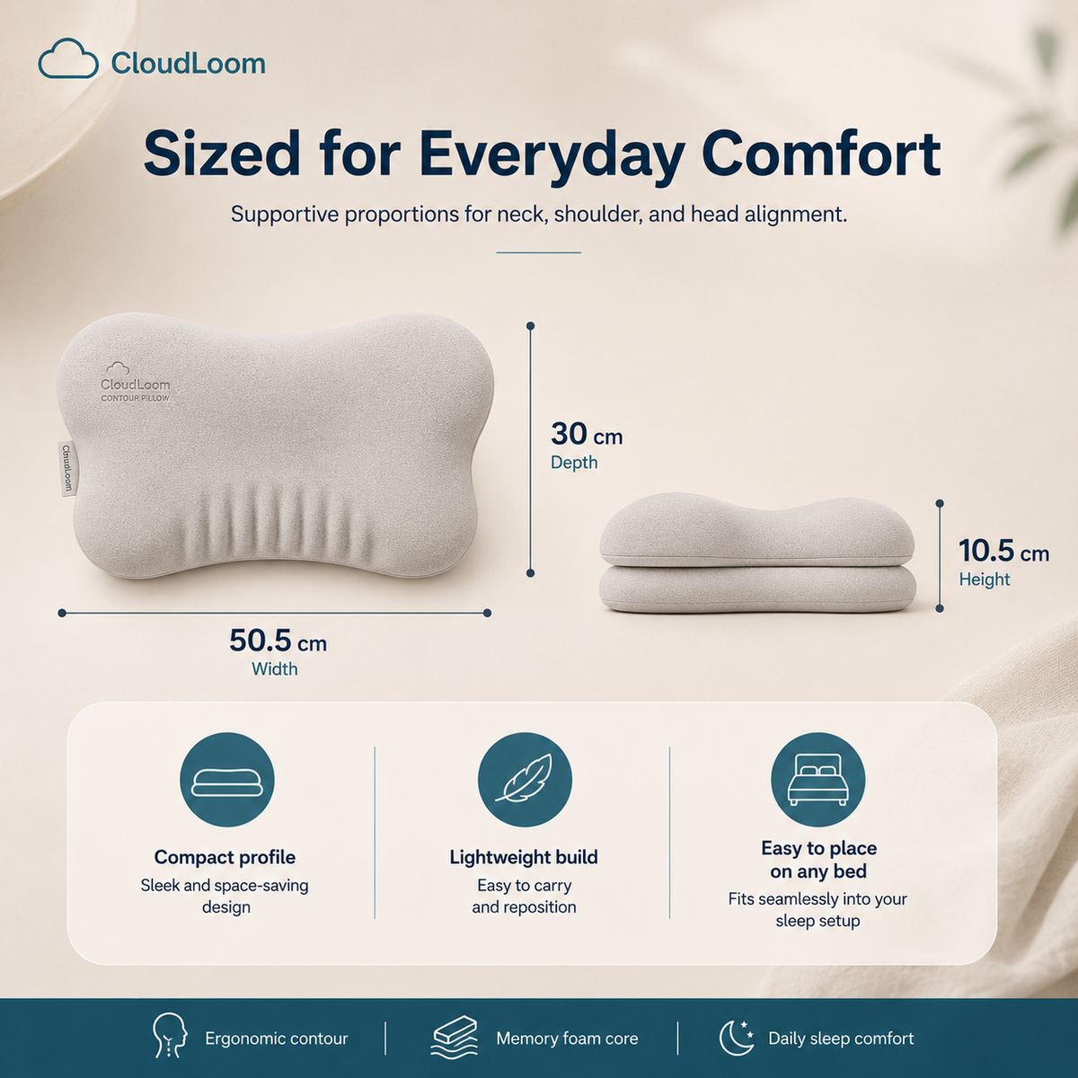 CloudLike Contour Sleep Pillow | Ergonomic Memory Foam Neck Support Pillow for Back and Side Sleepers