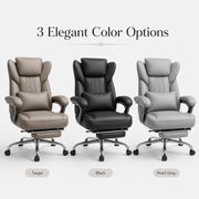 LumaRest Executive Reclining Office Chair with Pull Out Footrest, Wide Cushioned Seat, Lumbar Pillow, Padded Armrests and Adjustable Swivel Base