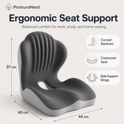 Ergonomic Seat Cushion with Lumbar Support – L-Shaped Memory Foam Back Rest with Removable Washable Cover for Office, Car & Home