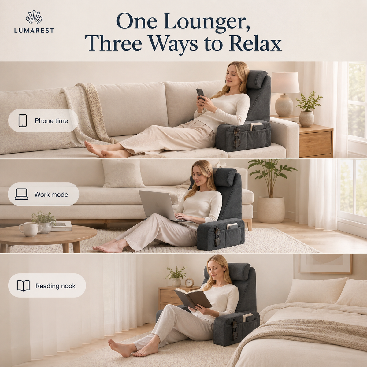 Extra Large Memory Foam Bed Reading Pillow with Armrests – Comfortable Back Support Cushion for Reading, TV, Gaming & Relaxing