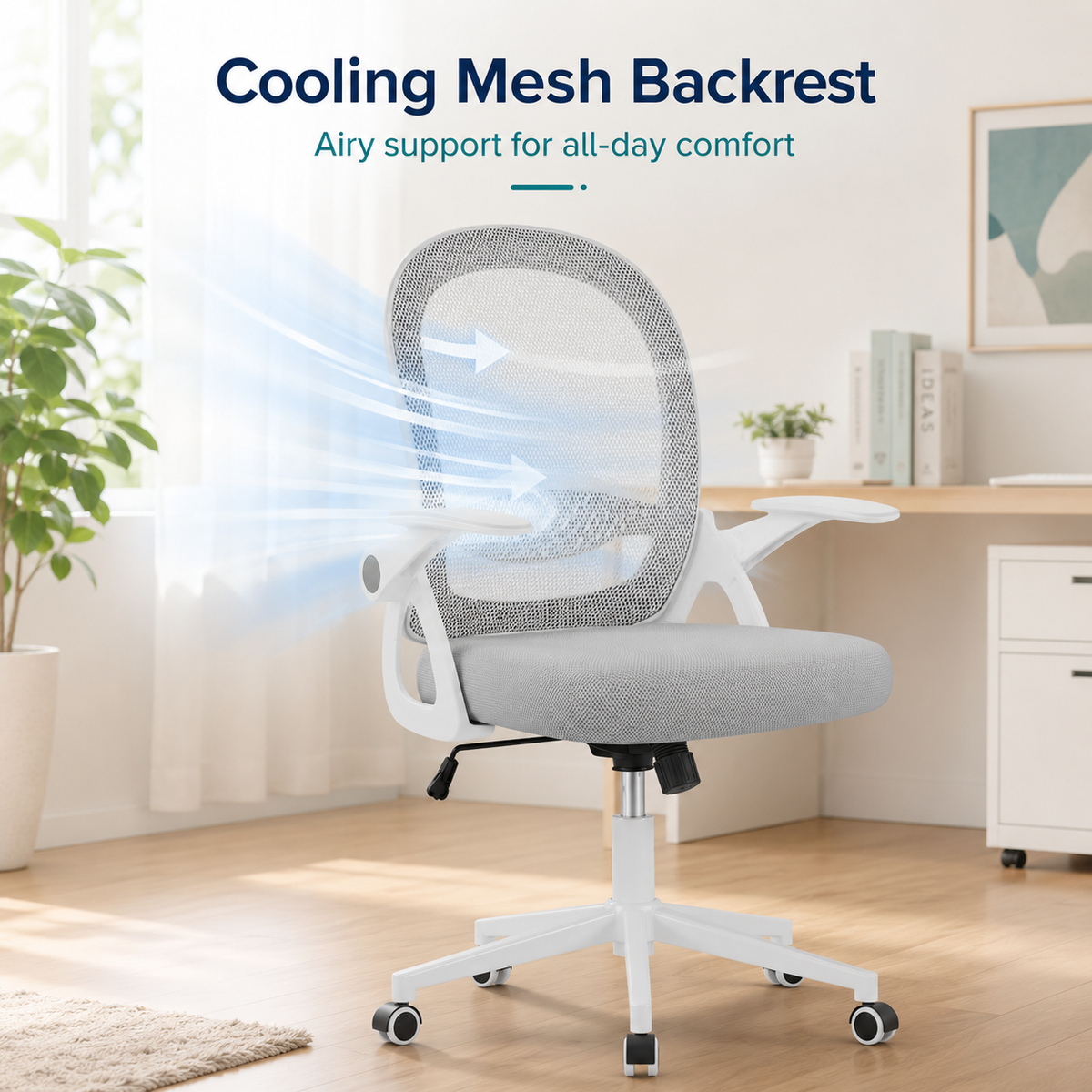 Ergonomic Mesh Office Chair with Adjustable Lumbar Support and Flip-Up Armrests for Home & Work Use
