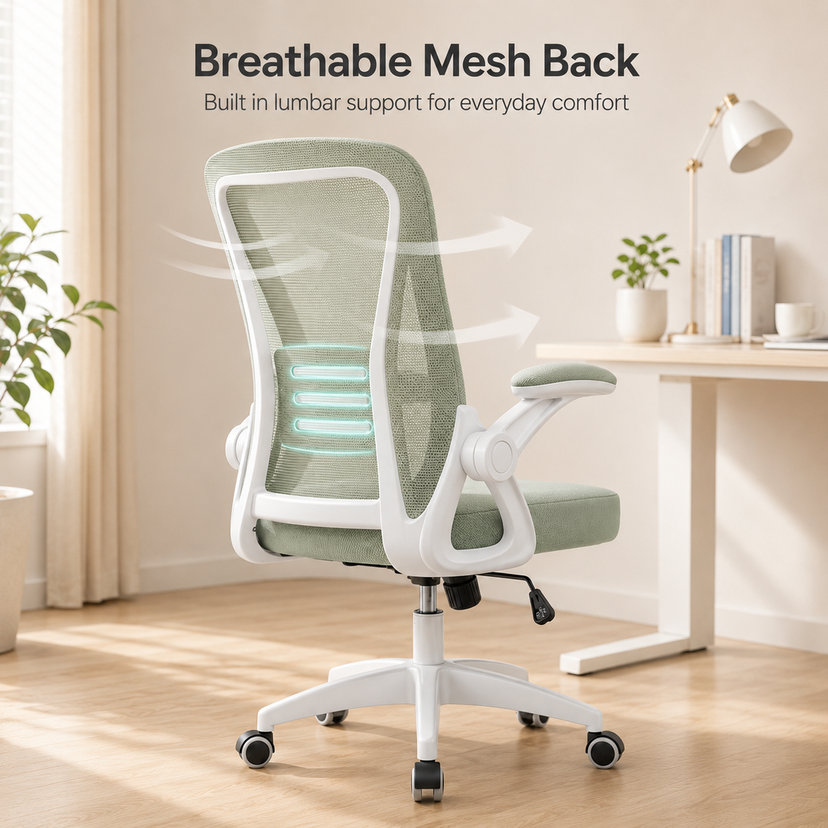 Ergonomic Office Chair with Flip-Up Armrests, Adjustable Height, Lumbar Support & Padded Seat for Home and Workspace