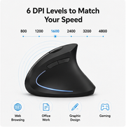 Ergonomic Vertical Wireless Mouse – Rechargeable Bluetooth Mouse with USB Receiver, 6 Buttons, Adjustable DPI and Quiet Clicks for Right-Handed Users