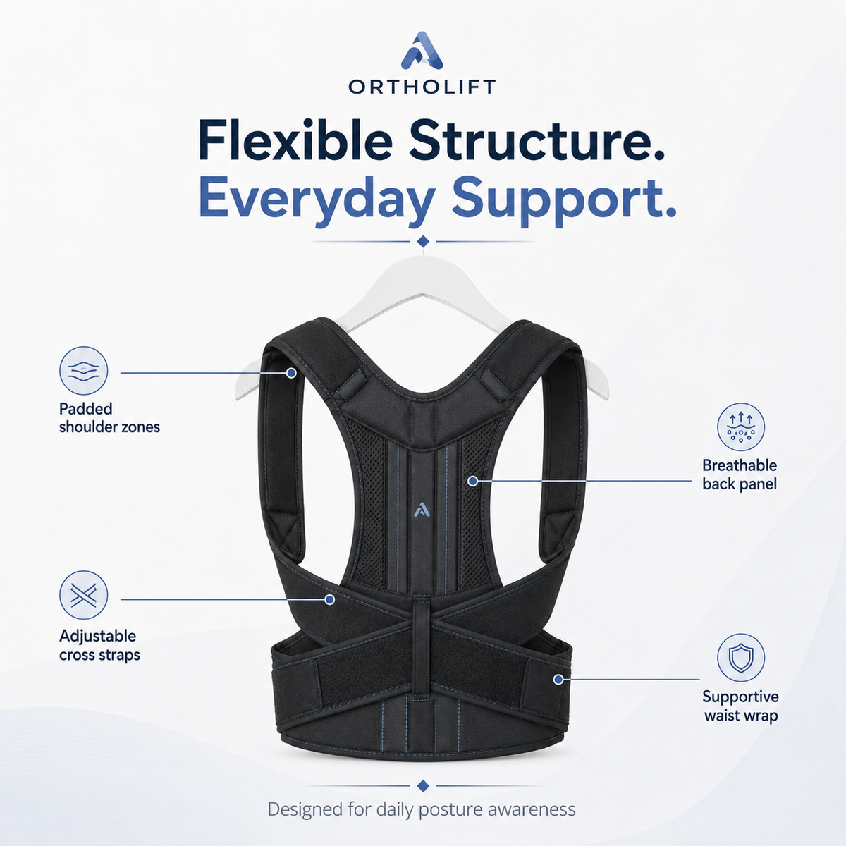 Adjustable Posture Support Belt for Men & Women – Comfortable Back and Shoulder Alignment Brace for Sitting, Standing & Daily Wear
