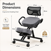 Ergonomic Kneeling Chair with Lumbar Backrest, Height Adjustable Seat, Cushioned Knee Pads and Rolling Wheels for Home Office