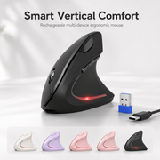 Ergonomic Vertical Wireless Mouse – Rechargeable Bluetooth Mouse with USB Receiver, 6 Buttons, Adjustable DPI and Quiet Clicks for Right-Handed Users
