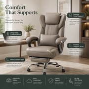 LumaRest Executive Reclining Office Chair with Pull Out Footrest, Wide Cushioned Seat, Lumbar Pillow, Padded Armrests and Adjustable Swivel Base