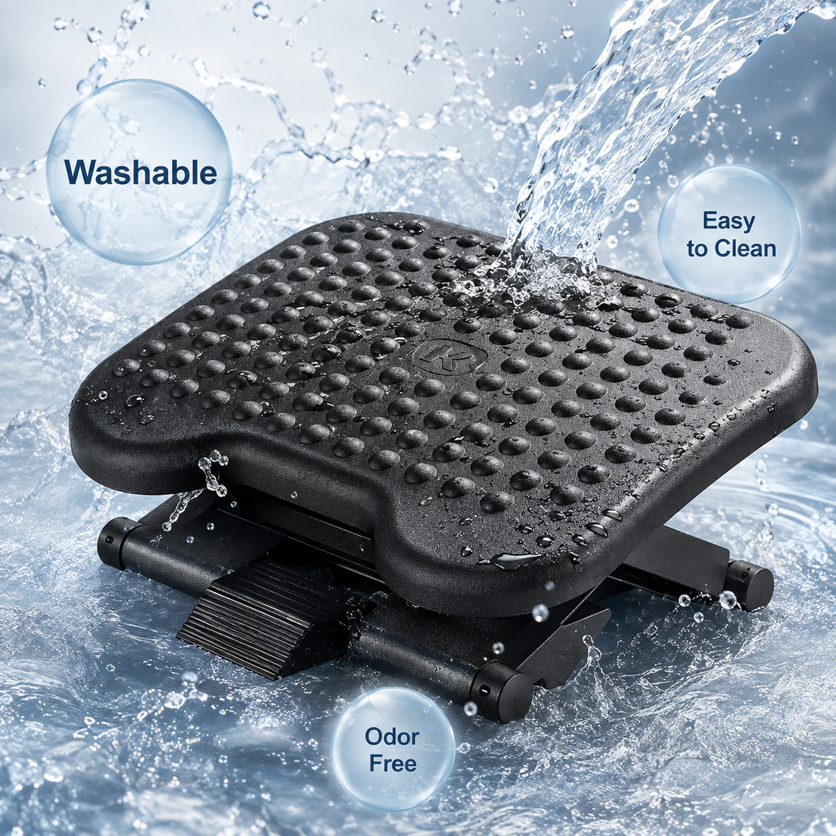 Adjustable Under Desk Footrest with Massage Texture, 3 Height Levels and Rocking Tilt, Non Slip Ergonomic Foot Stool for Office, Home and Study