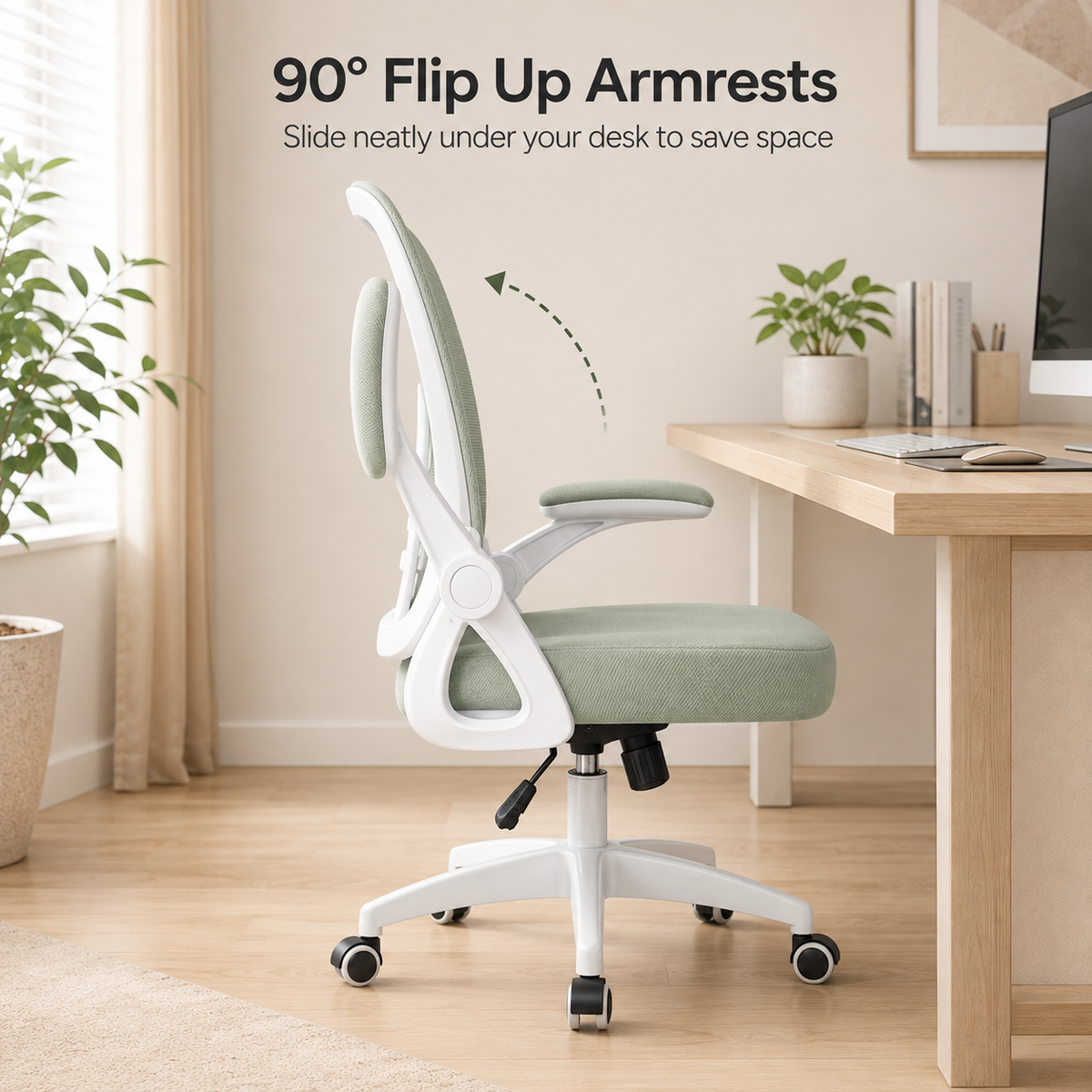 Ergonomic Office Chair with Flip-Up Armrests, Adjustable Height, Lumbar Support & Padded Seat for Home and Workspace