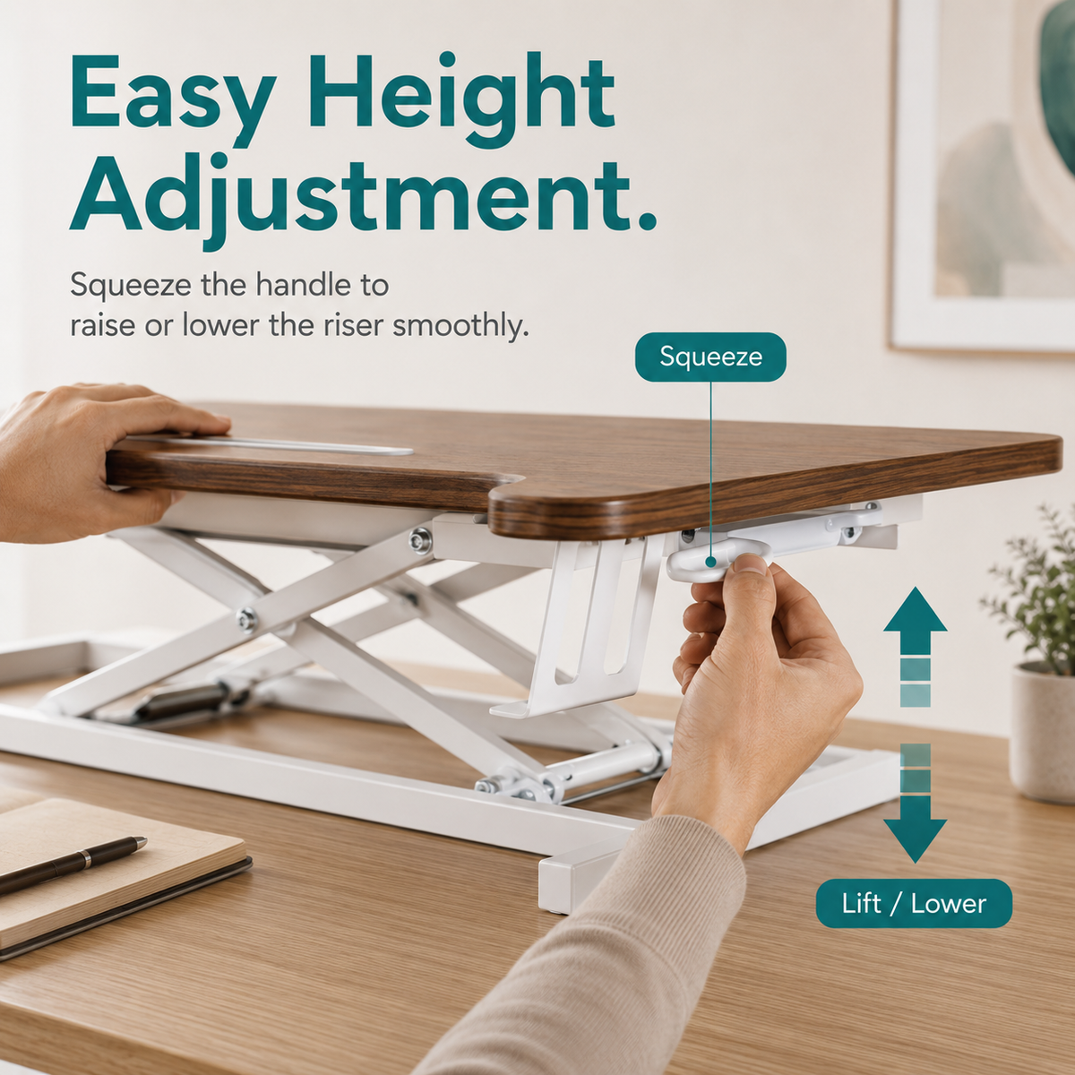 Height Adjustable Standing Desk Converter – Desktop Workstation Riser with Keyboard Tray, Dual Monitor Support & Tablet Holder, 80 x 40 cm