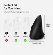 Ergonomic Vertical Wireless Mouse – Rechargeable Bluetooth Mouse with USB Receiver, 6 Buttons, Adjustable DPI and Quiet Clicks for Right-Handed Users