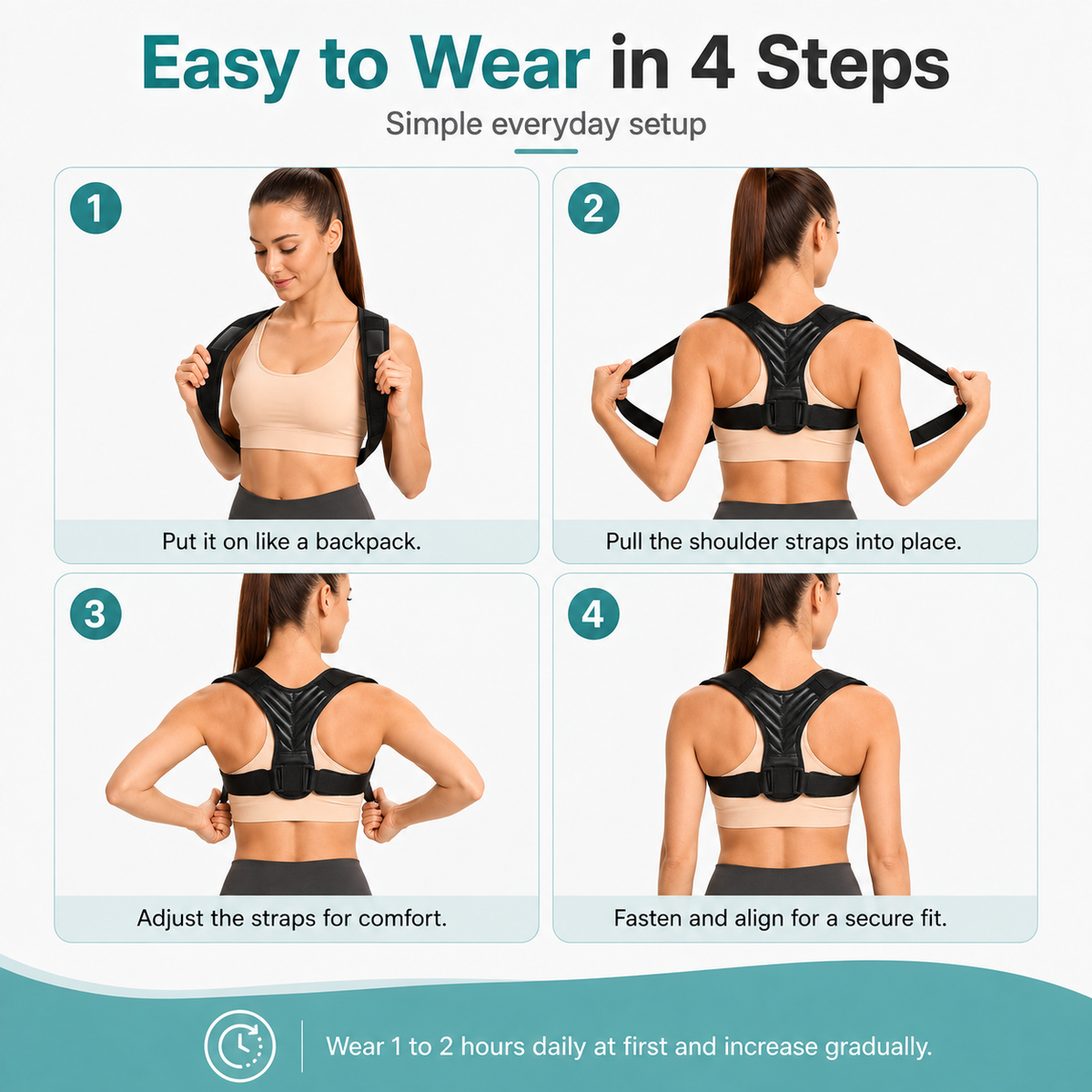 Adjustable Back & Shoulder Support Brace for Men and Women – Posture Support Belt with Comfortable Straps for Everyday Wear