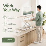 RiseMate Standing Desk Converter, 80 x 40 cm Height Adjustable Desktop Workstation with Keyboard Tray, Device Slot, Gas Lift and Stable X-Frame