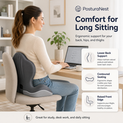 Ergonomic Seat Cushion with Lumbar Support – L-Shaped Memory Foam Back Rest with Removable Washable Cover for Office, Car & Home
