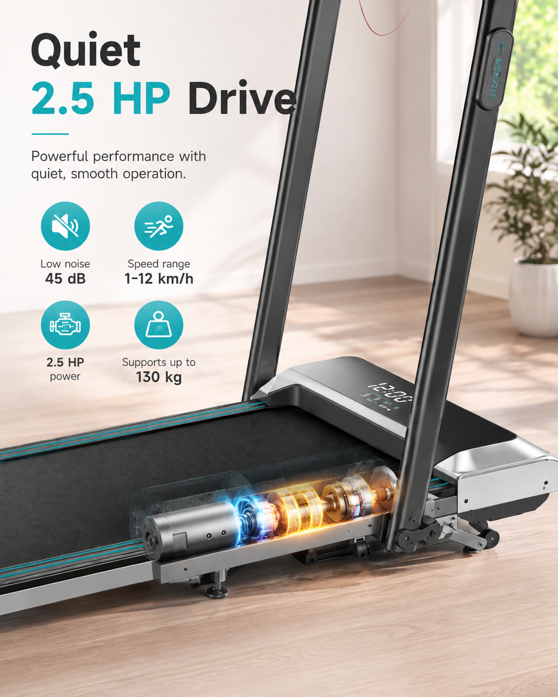 StrideFlex 6-in-1 Folding Treadmill with 1% 6% 12% Incline, Adjustable Retractable Handrail, LED Display, Remote Control and Compact Under Desk Walking Pad for Home & Office