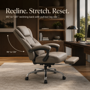 LumaRest Executive Reclining Office Chair with Pull Out Footrest, Wide Cushioned Seat, Lumbar Pillow, Padded Armrests and Adjustable Swivel Base