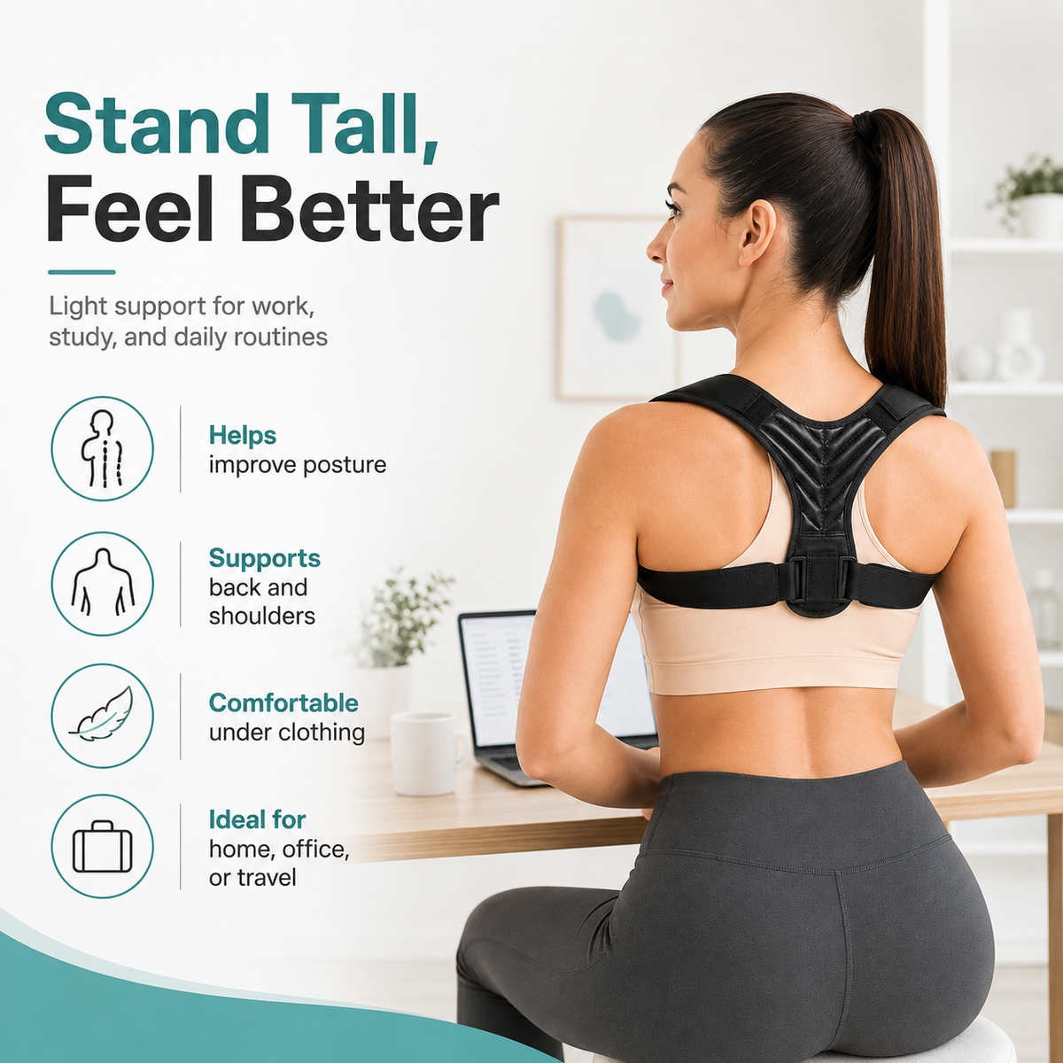 Adjustable Back & Shoulder Support Brace for Men and Women – Posture Support Belt with Comfortable Straps for Everyday Wear