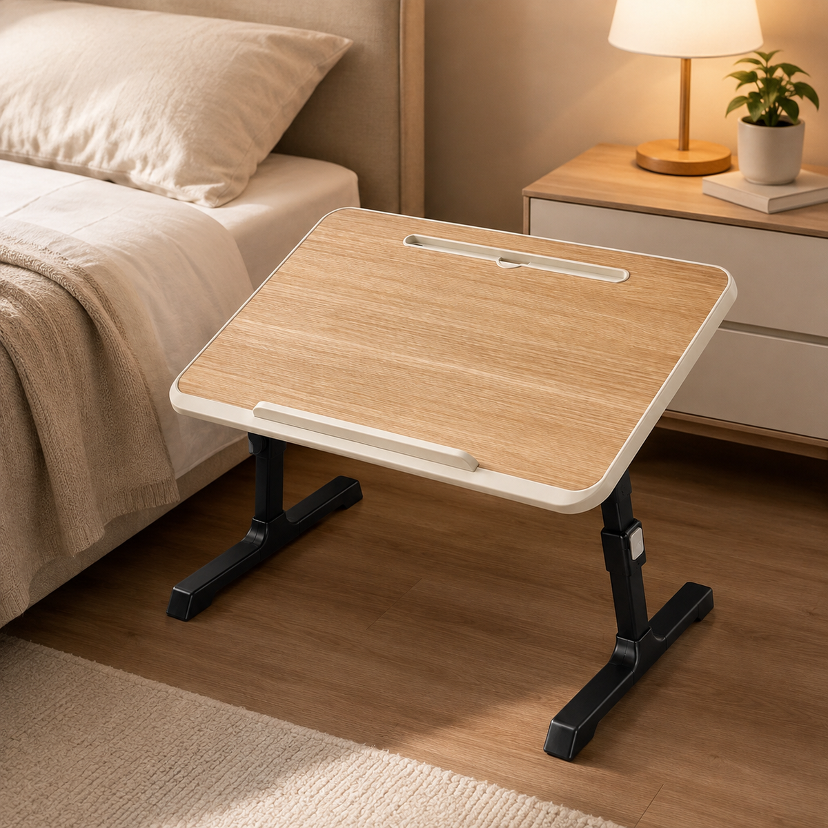 Adjustable Folding Laptop Bed Desk with Tilting Top, Tablet Slot & Storage Drawer