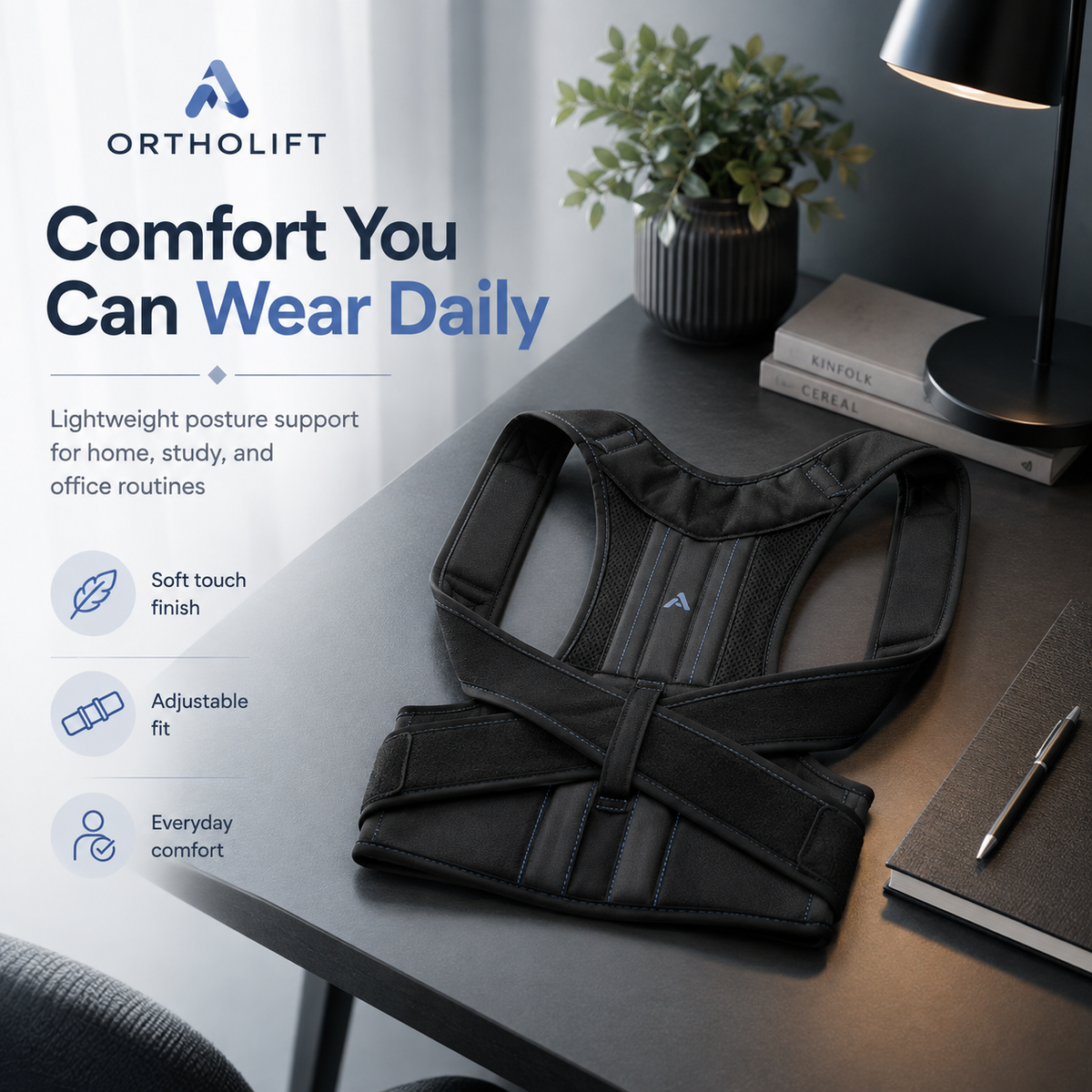 Adjustable Posture Support Belt for Men & Women – Comfortable Back and Shoulder Alignment Brace for Sitting, Standing & Daily Wear