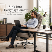 LumaRest Executive Reclining Office Chair with Pull Out Footrest, Wide Cushioned Seat, Lumbar Pillow, Padded Armrests and Adjustable Swivel Base