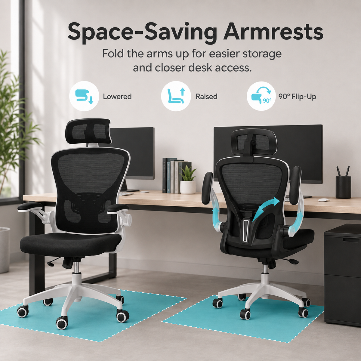 AeroFlex Ergonomic Mesh Office Chair with Adjustable Lumbar Support, 2D Headrest, Flip Up Armrests and Recline Tilt for Home Office