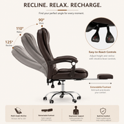 Ergonomic Executive Office Chair with Reclining Backrest, Extendable Footrest, Padded Armrests, Adjustable Height and PU Leather Finish for Home Office