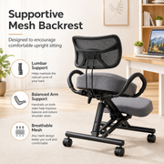 Ergonomic Kneeling Chair with Lumbar Backrest, Height Adjustable Seat, Cushioned Knee Pads and Rolling Wheels for Home Office