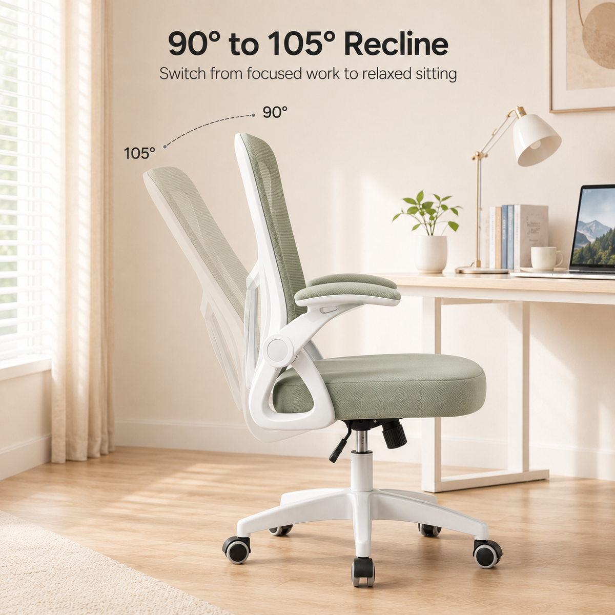 Ergonomic Office Chair with Flip-Up Armrests, Adjustable Height, Lumbar Support & Padded Seat for Home and Workspace