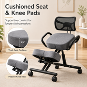 Ergonomic Kneeling Chair with Lumbar Backrest, Height Adjustable Seat, Cushioned Knee Pads and Rolling Wheels for Home Office