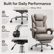 LumaRest Executive Reclining Office Chair with Pull Out Footrest, Wide Cushioned Seat, Lumbar Pillow, Padded Armrests and Adjustable Swivel Base