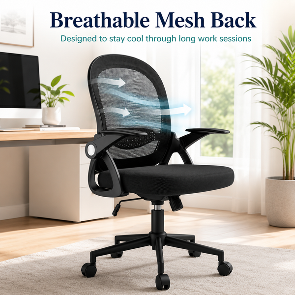 Ergonomic Mesh Office Chair with Adjustable Lumbar Support and Flip-Up Armrests for Home & Work Use