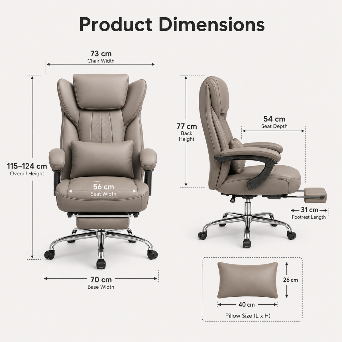 LumaRest Executive Reclining Office Chair with Pull Out Footrest, Wide Cushioned Seat, Lumbar Pillow, Padded Armrests and Adjustable Swivel Base