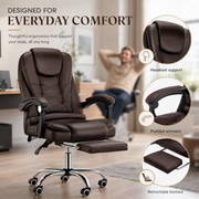 Ergonomic Executive Office Chair with Reclining Backrest, Extendable Footrest, Padded Armrests, Adjustable Height and PU Leather Finish for Home Office