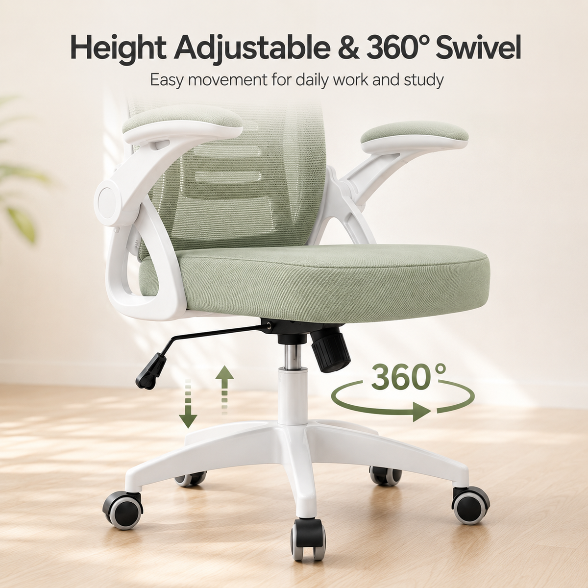 Ergonomic Office Chair with Flip-Up Armrests, Adjustable Height, Lumbar Support & Padded Seat for Home and Workspace