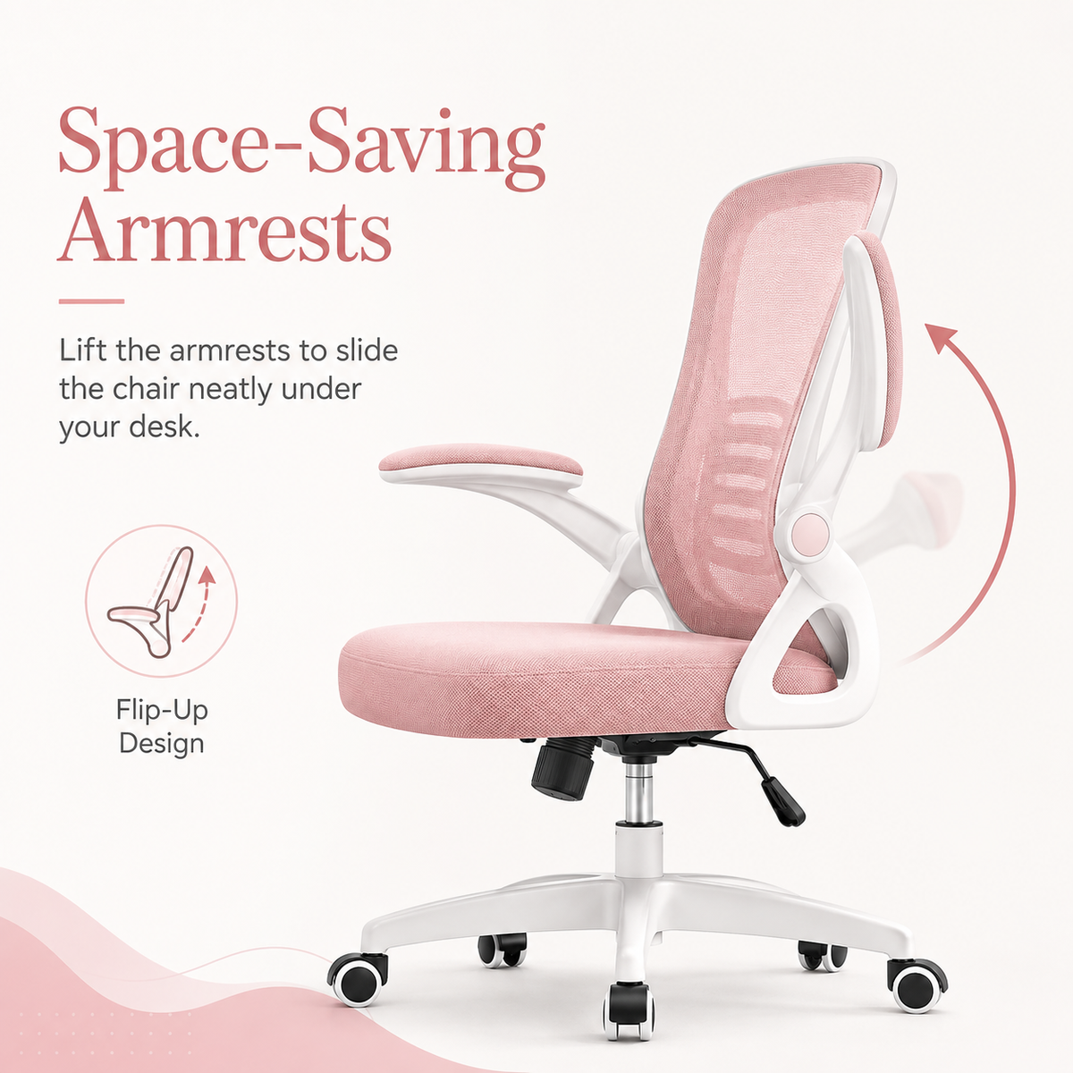 AeroNest Ergonomic Mesh Office Chair with Flip Up Armrests, Built In Lumbar Support, Adjustable Height and Smooth Swivel Base
