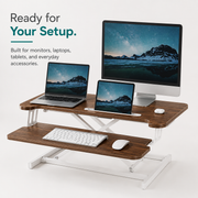Height Adjustable Standing Desk Converter – Desktop Workstation Riser with Keyboard Tray, Dual Monitor Support & Tablet Holder, 80 x 40 cm