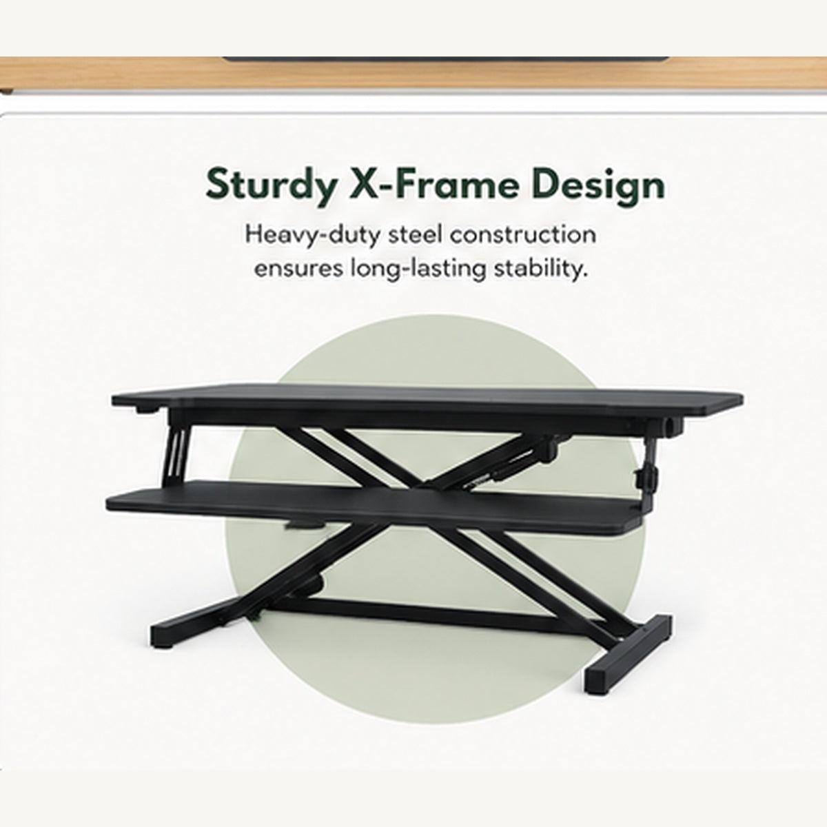 RiseMate Standing Desk Converter, 80 x 40 cm Height Adjustable Desktop Workstation with Keyboard Tray, Device Slot, Gas Lift and Stable X-Frame