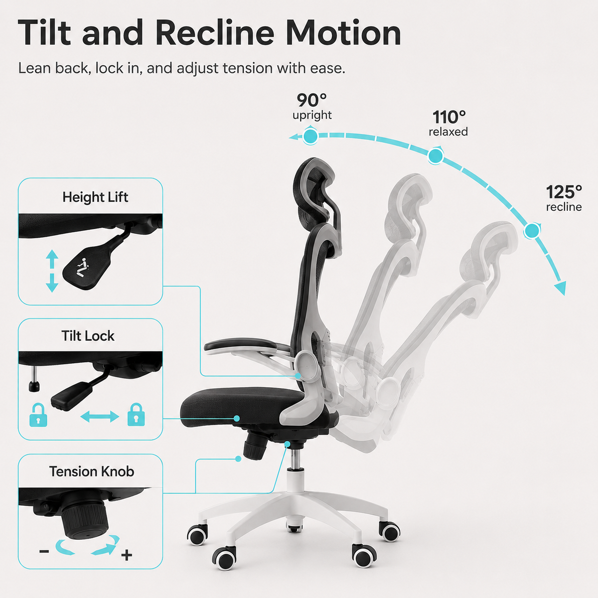 AeroFlex Ergonomic Mesh Office Chair with Adjustable Lumbar Support, 2D Headrest, Flip Up Armrests and Recline Tilt for Home Office
