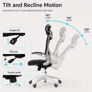 AeroFlex Ergonomic Mesh Office Chair with Adjustable Lumbar Support, 2D Headrest, Flip Up Armrests and Recline Tilt for Home Office