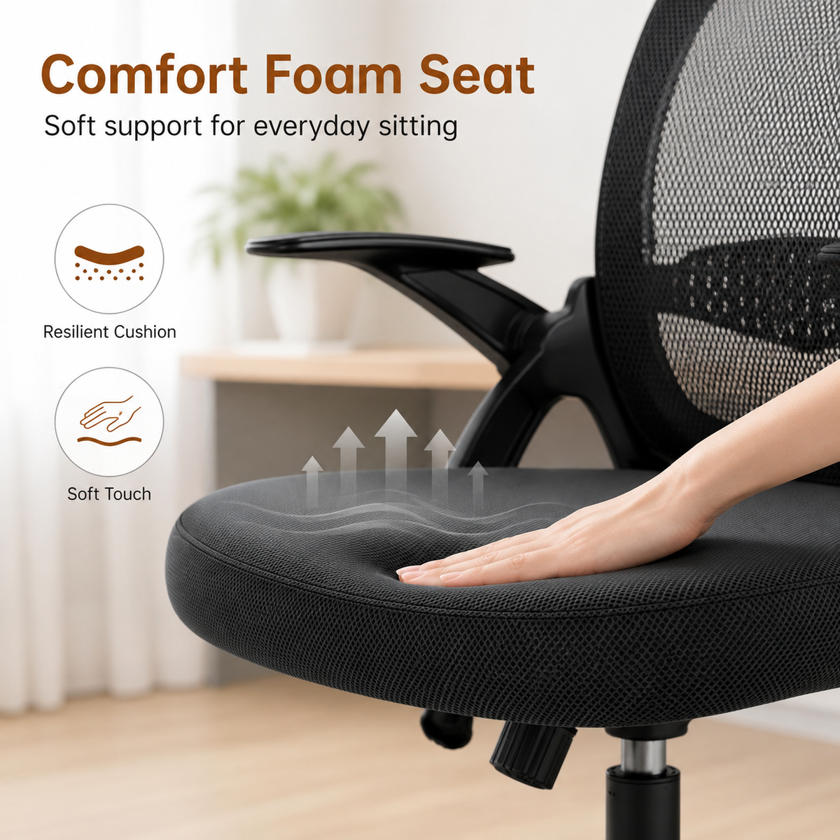 Ergonomic Mesh Office Chair with Adjustable Lumbar Support and Flip-Up Armrests for Home & Work Use