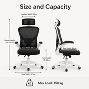 AeroFlex Ergonomic Mesh Office Chair with Adjustable Lumbar Support, 2D Headrest, Flip Up Armrests and Recline Tilt for Home Office