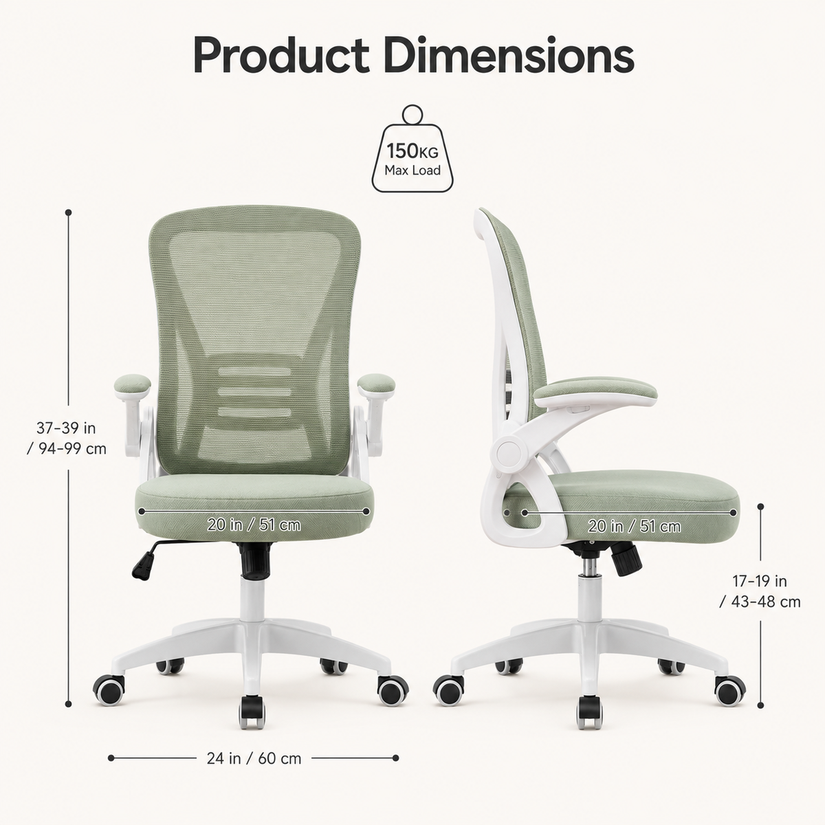 Ergonomic Office Chair with Flip-Up Armrests, Adjustable Height, Lumbar Support & Padded Seat for Home and Workspace